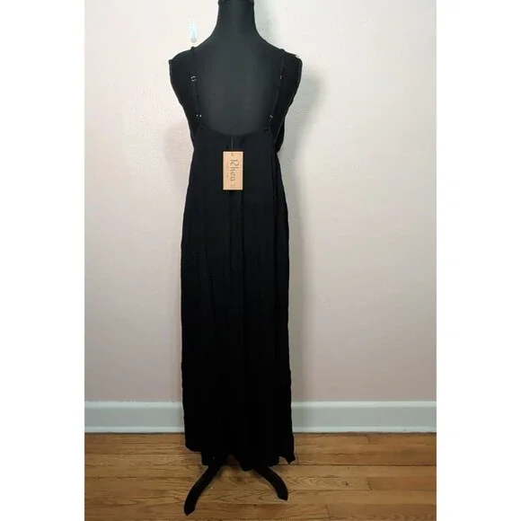 Rhea Womens Small/Medium Black Maxi Dress Sleeveless Deep V Neck Empire Waist - Picture 5 of 10
